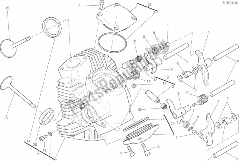 Alle onderdelen voor de Horizontale Kop van de Ducati Scrambler Cafe Racer 803 2019